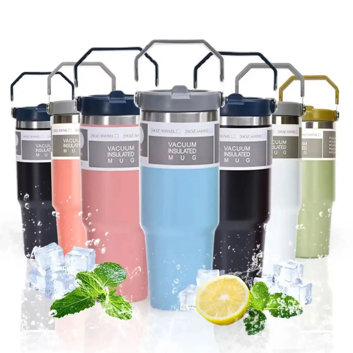 Termo de 30 oz con agarradera Vaso térmico de acero inoxidable de doble capa.