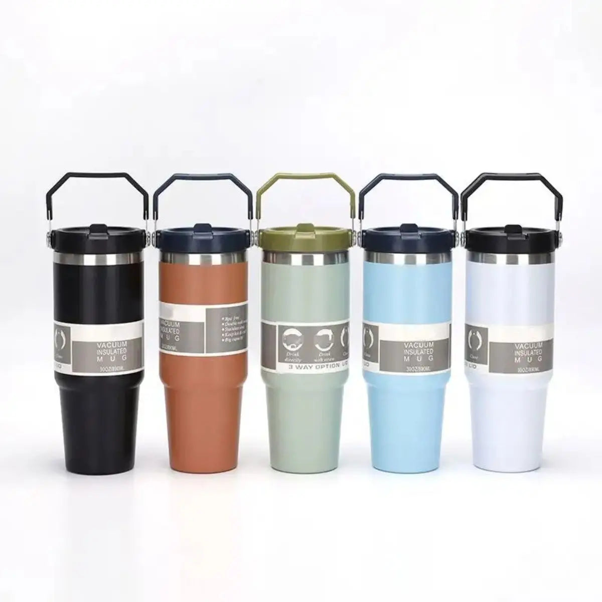 Termo de 30 oz con agarradera Vaso térmico de acero inoxidable de doble capa.